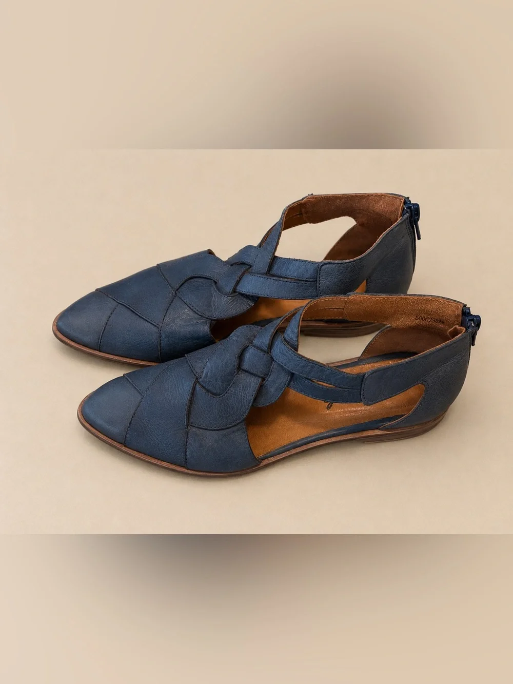Free People Leather Cutout Flats Blue Pointed Toe Boho Shoes EU 39 US 8.5